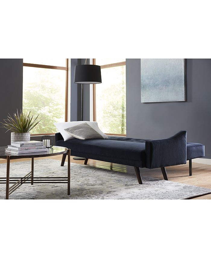 SUNDAY THEORY Oak Creek Click Clack Futon Sofa Bed in Navy Blue Velvet