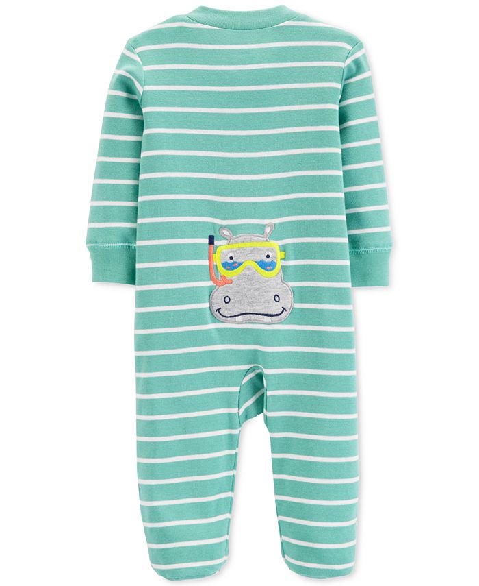 Carter's Baby Boys Hippo Striped Footed Cotton Pajamas - Macy's