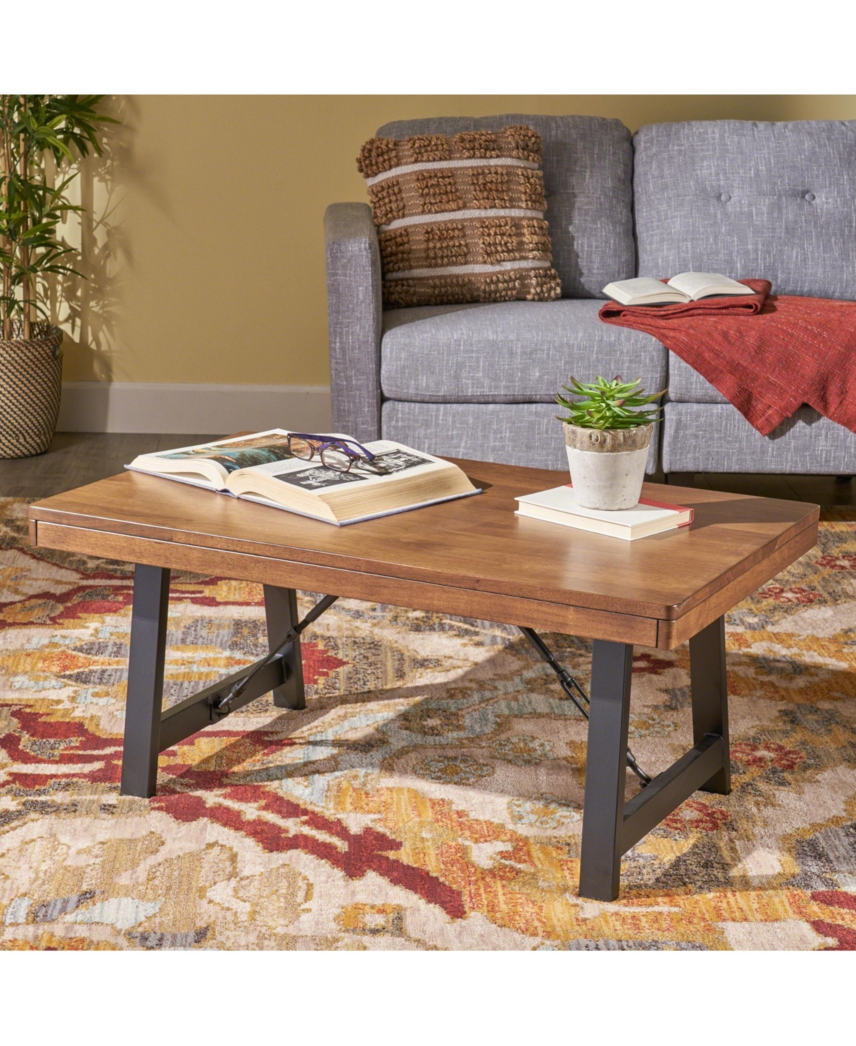Noble House Linnett Rubberwood Farmhouse Coffee Table In Natural