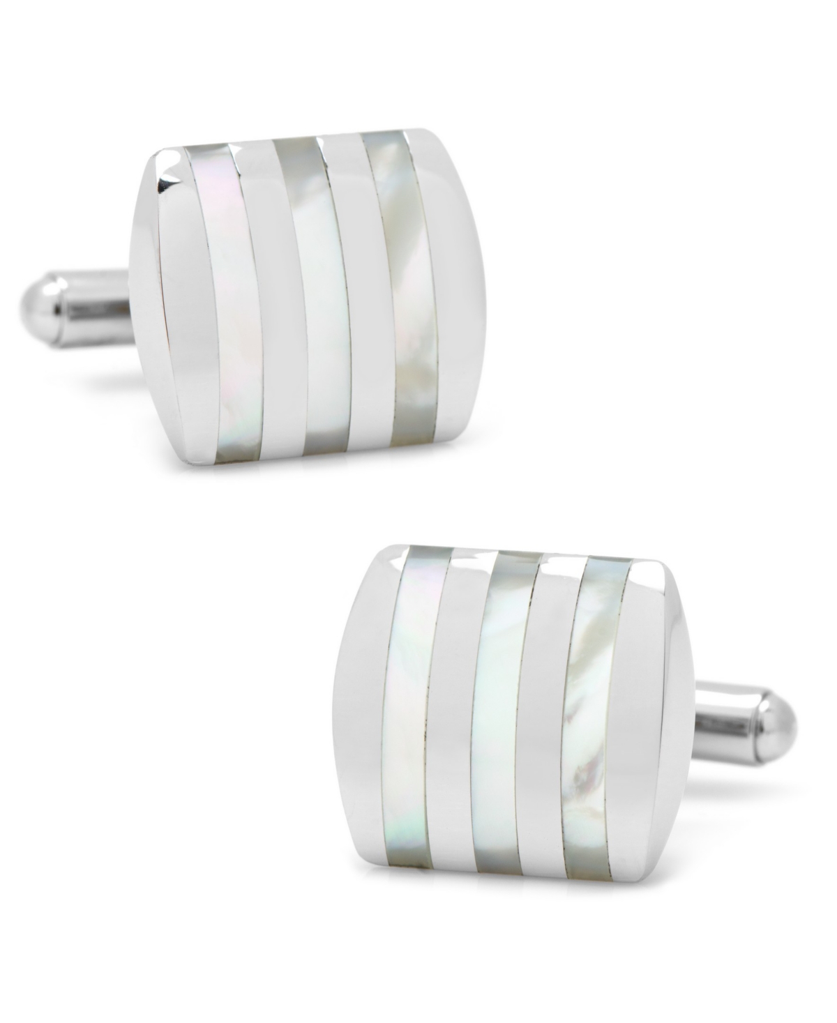 Stainless Steel Striped Mother of Pearl Cufflinks - White