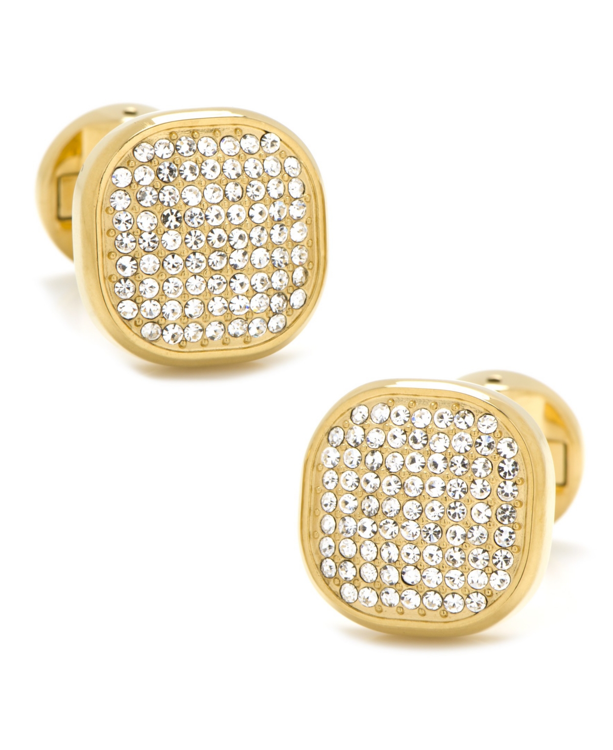Stainless Steel White Pave Crystal Cufflinks - Gold