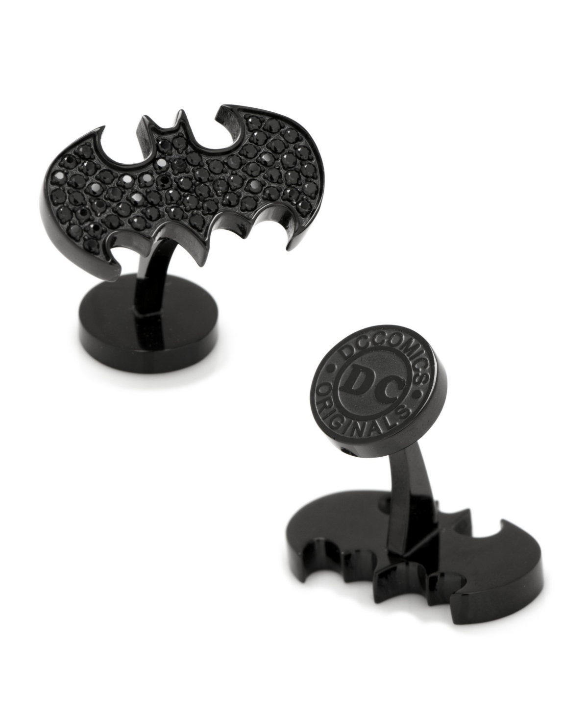 Stainless Steel Pave Crystal Batman Cufflinks - Black