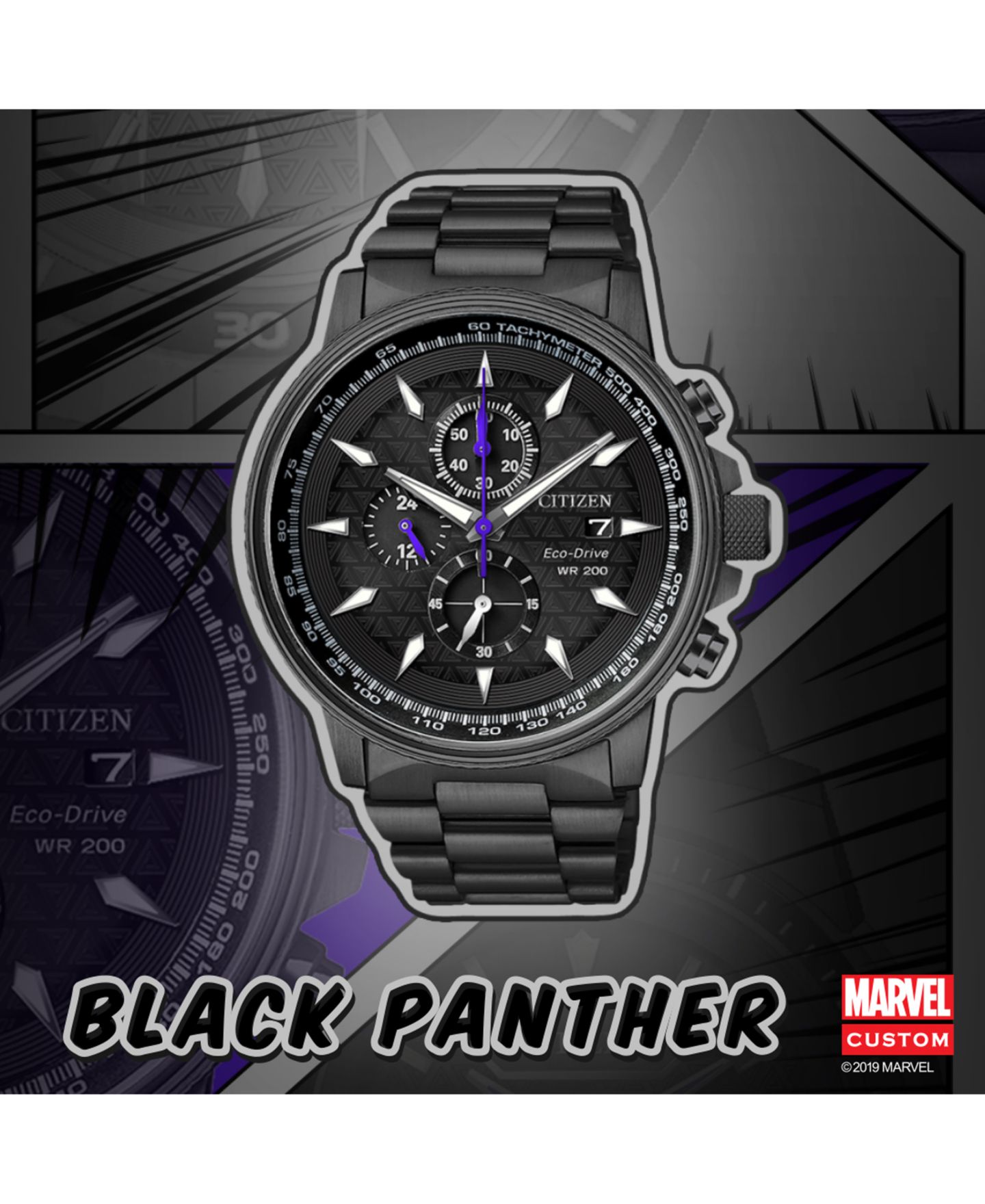 Женские часы Citizen Black Panther Chronograph Black Bracelet Watch 42mm — фото 5