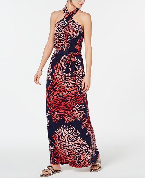 Michael Kors Printed Tie Neck Halter Maxi Dress Reviews Women