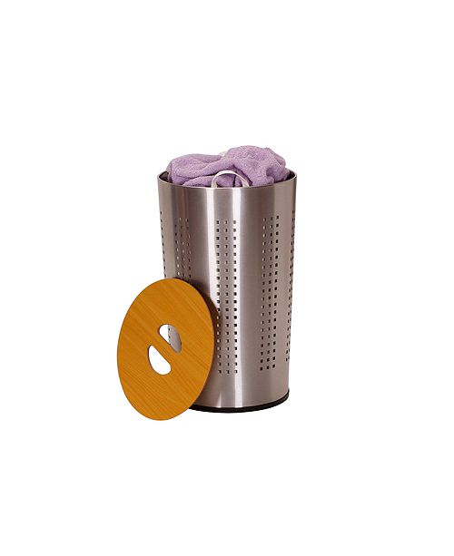 Household Essentials Round Metal Laundry Hamper with Wood Lid & Reviews