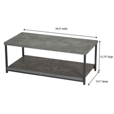 Slate Faux Concrete Coffee Table with Storage Shelf
