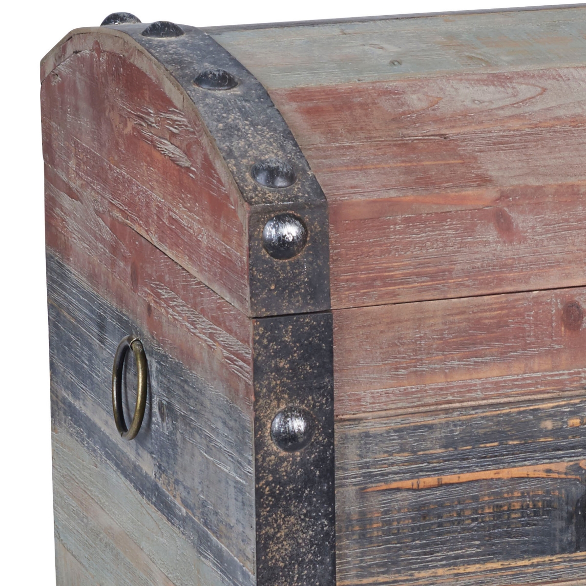 Household Essentials Set Of 2 Weathered Wooden Storage Trunks In Weathered Red,black,blue