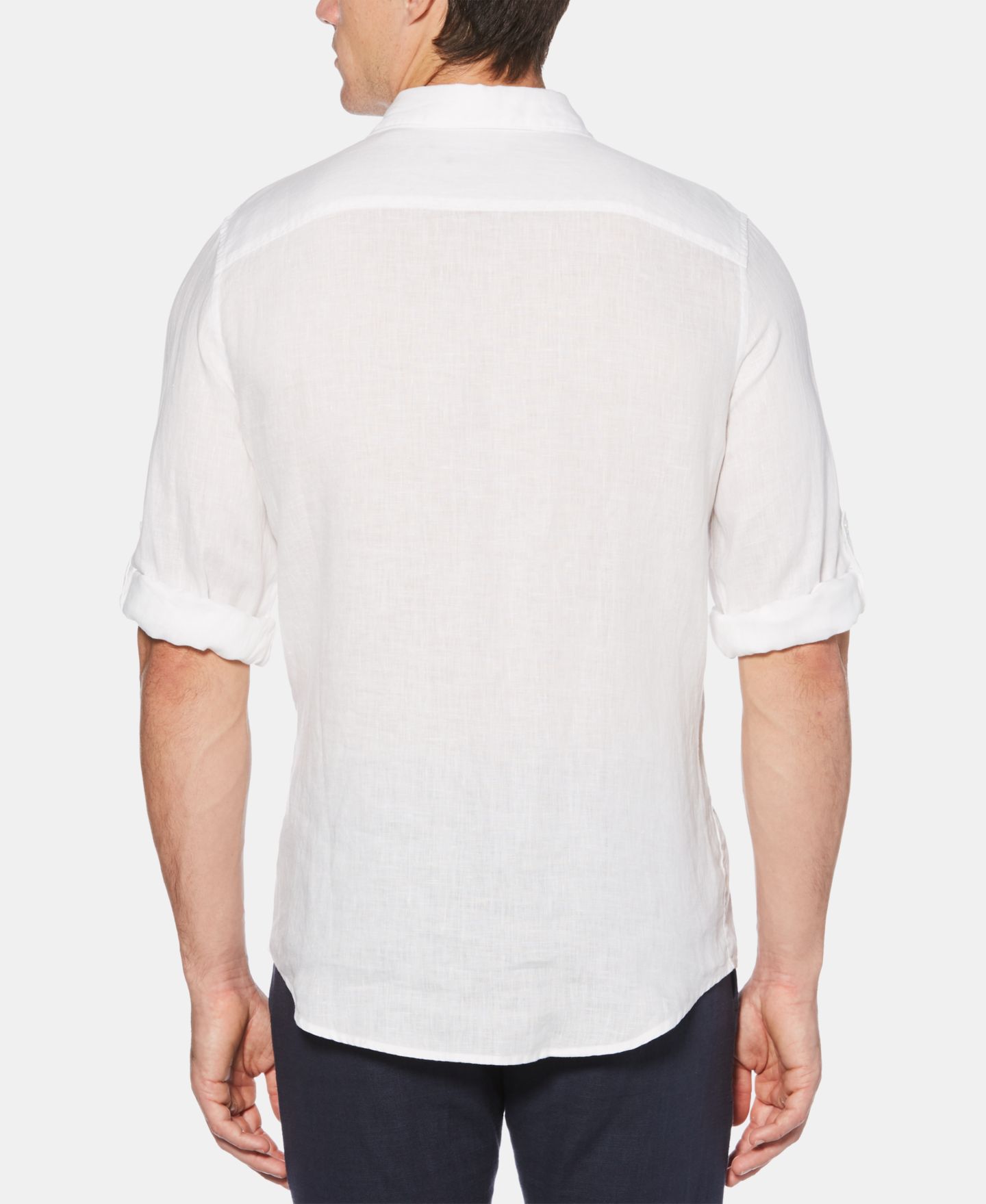 Мужская рубашка Perry Ellis Solid Linen Roll Sleeve, цвет: Яркий белый — фото 2