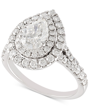 image of Diamond Pear Double Halo Engagement Ring (2 ct. t.w.) in 14k White Gold