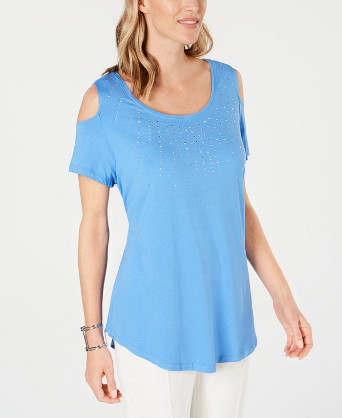 Jm Collection Womens Cold Shoulder Top Blue Size X Large 2 main image 1