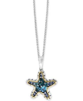 Macys Sterling good Silver Blue Topaz Starfish Necklace