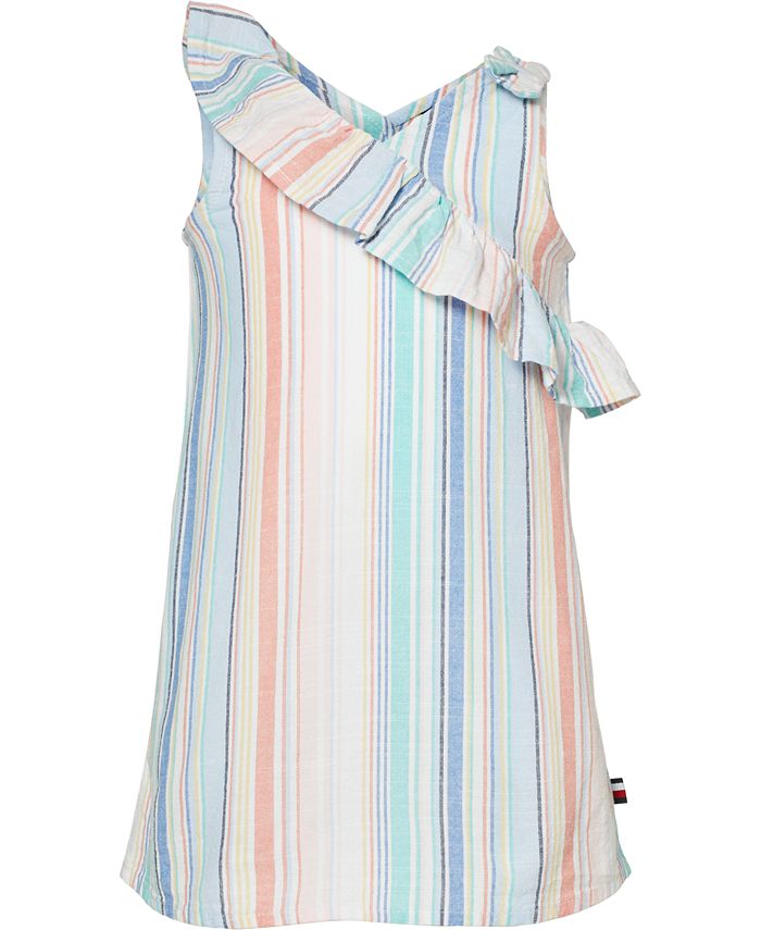 Tommy Hilfiger Baby Girls Cotton Asymmetrical Ruffle Striped Dress - Macy's