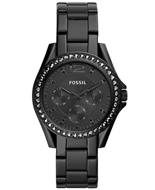Fossil Women S Riley Black Stainless Steel Bracelet Watch 38mm Reviews Watches Jewelry Watches Macy S