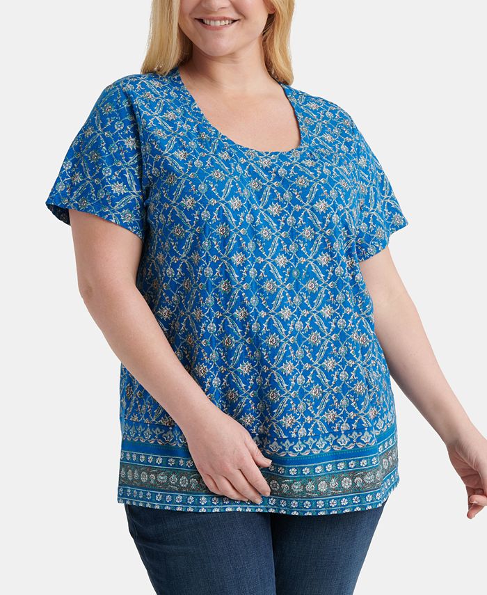 Lucky Brand Plus Size Printed T-Shirt & Reviews - Tops - Plus Sizes ...
