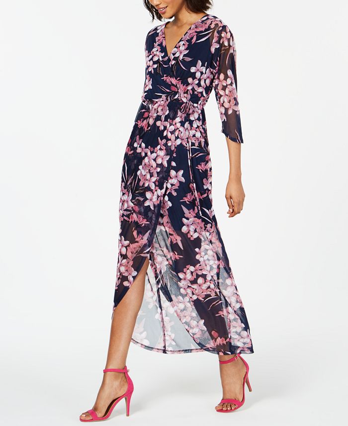Connected Petite Floral-Print Mesh Maxi Dress - Macy's