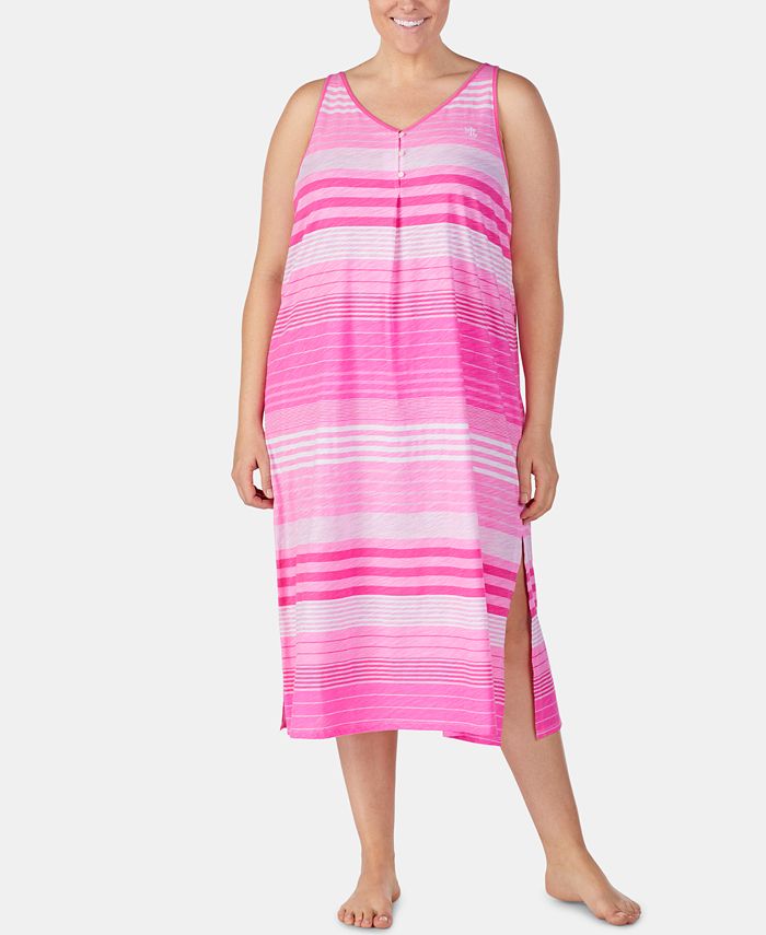Lauren Ralph Lauren PlusSize StripePrint Knit Cotton Nightgown Macy's