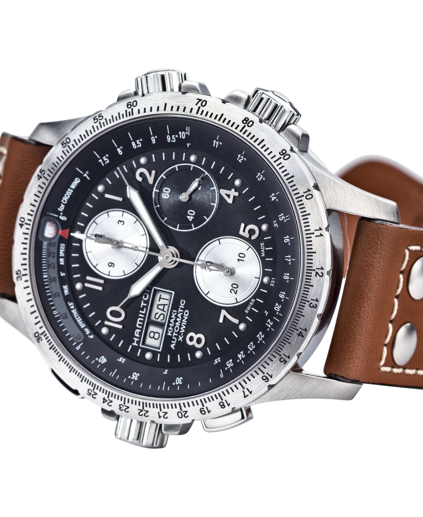 Мужские часы Hamilton Watch, Swiss Automatic Chronograph Khaki X-Wind Brown Leather Strap 44mm H77616533 — фото 6