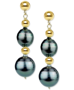 image of Cultured Baroque Tahitian Pearl (8-10mm) & Bead Drop Earrings in 14k Gold