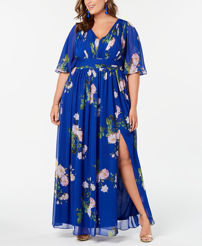 Adrianna Papell Plus Size Floral-Print Gown - Macy's