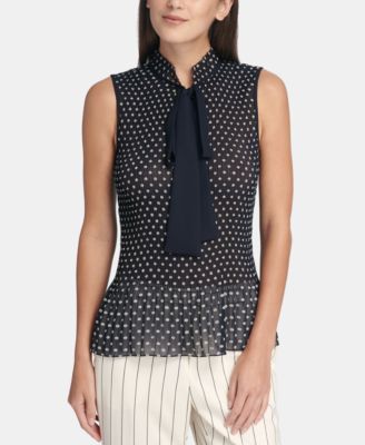 DKNY Polka Dot Tie-Neck Peplum Blouse - Macy's