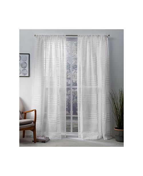 Exclusive Home Monet Pleated Sheer Linen Cabana Stripe Rod Pocket