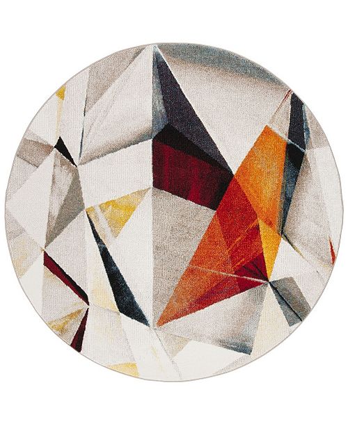 Safavieh Porcello Light Gray And Orange 6 7 X 6 7 Round Area Rug