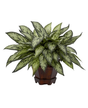 NEARLY NATURAL TRIPLE SILVER QUEEN W/ HEXAGON VASE SILK PLANT 