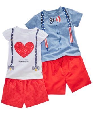 First Impressions Baby Boys & Girls Red, White & Blue Tops & Shorts Separates, Created for Macy's 