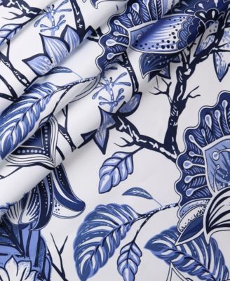 Lush Decor Cynthia Jacobean Room Darkening Window Curtain Panels Pair 52"W x 108"L+2" Blue - Floral Curtains for Living Room - Long Bedroom Curtains