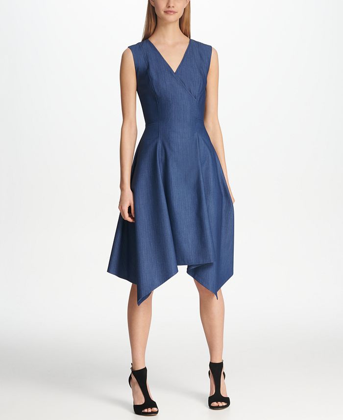 DKNY Denim V Neck Handkerchief Hem Dress Macy s
