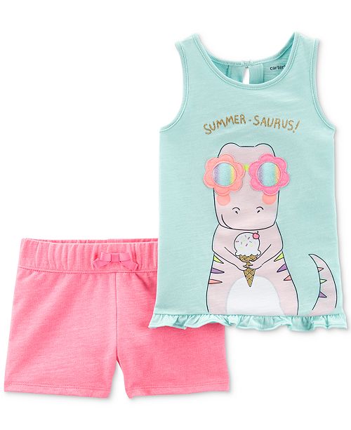 Carter S Baby Girls 2 Pc Summer Saurus Top Shorts Set