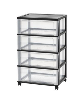 Plastic 4 Drawer Wide Storage Cart with 4 Caster Wheels, Black