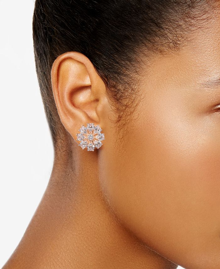 Anne Klein - Crystal Flower Clip-On Button Earrings