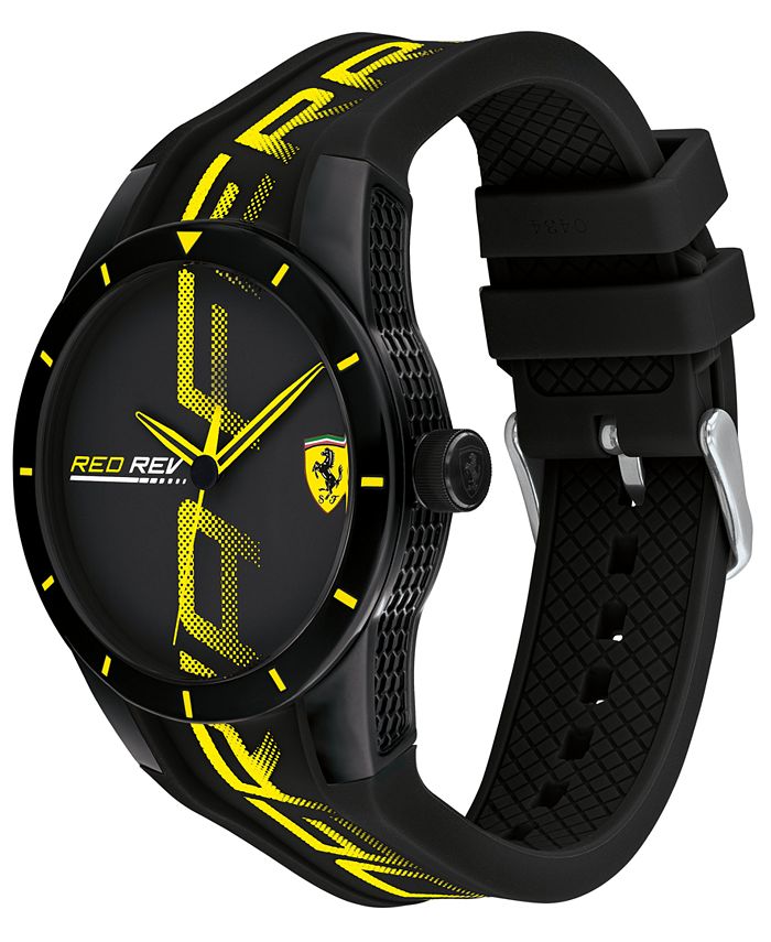 Ferrari Men's RedRev Black Silicone Strap Watch 44mm - Macy's