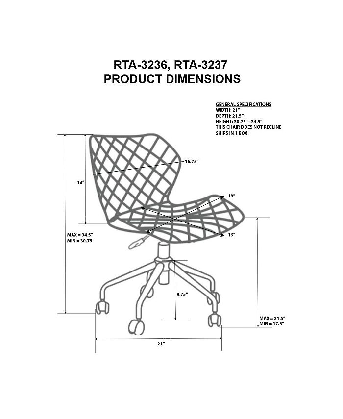 RTA Products Techni Mobili Modern Adjustable Office Task Chair Macy's