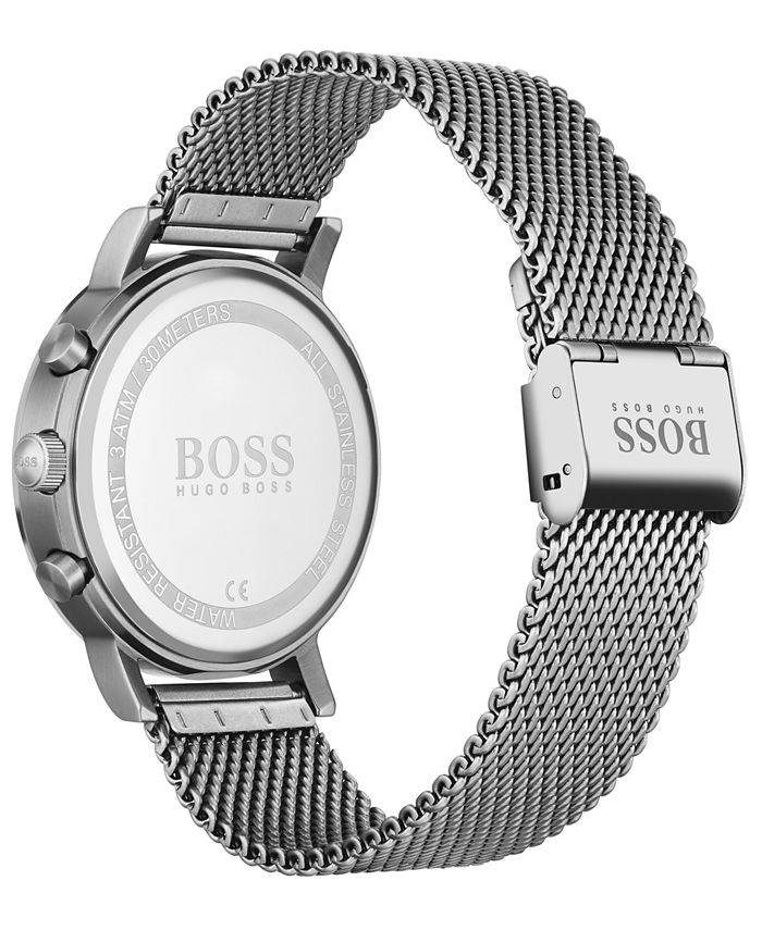 BOSS Men's Chronograph Spirit Stainless Steel Mesh Bracelet Watch 41mm ...