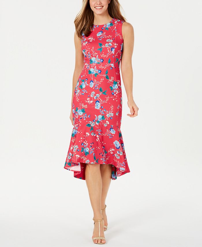 Calvin Klein Floral-Print Flounce-Hem Midi Dress - Macy's