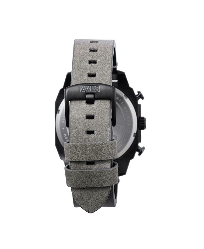 Montre AVI-8 Hawker Hunter Quartz - Boîtier 45mm Noir - Bracelet Cuir Marron - Garantie