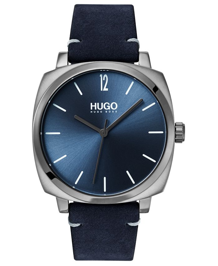 HUGO Men's #Own Blue Leather Strap Watch 40mm - Macy's