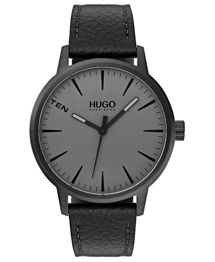 HUGO Men's #Stand Black Leather Strap Watch 40mm - Macy's