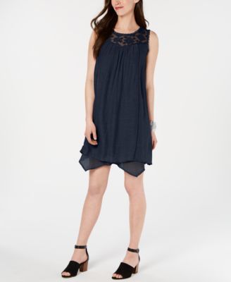 Style & Co - Lace-Yoke Handkerchief-Hem Dress