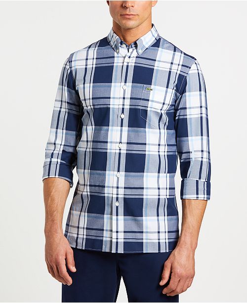 Lacoste Men S Slim Fit Long Sleeve Poplin Plaid Shirt Reviews