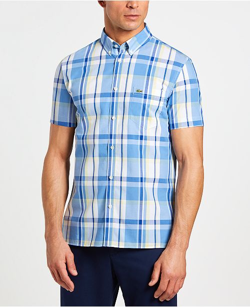 Lacoste Men S Slim Fit Short Sleeve Poplin Plaid Shirt Reviews