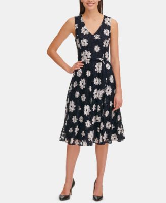 Tommy Hilfiger Daisy Mesh Belted Fit & Flare Dress - Macy's