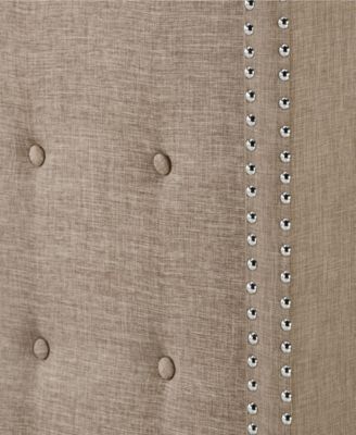 Amelina Tufted Beige Linen Nailhead Wingback Headboard, King