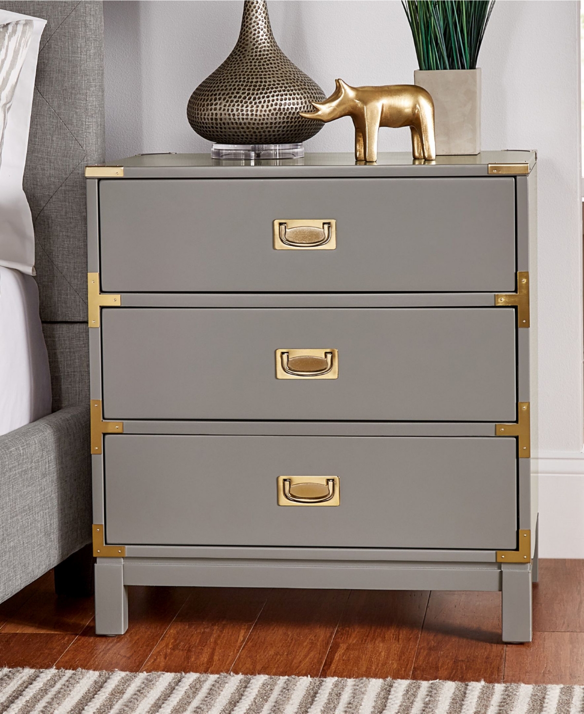 Herley 3-Drawer Gold Accent End Table Nightstand