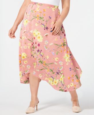 Calvin Klein Plus Size Floral-Print Midi Skirt & Reviews - Skirts ...