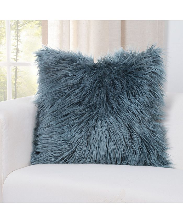 Light blue cheap faux fur pillow