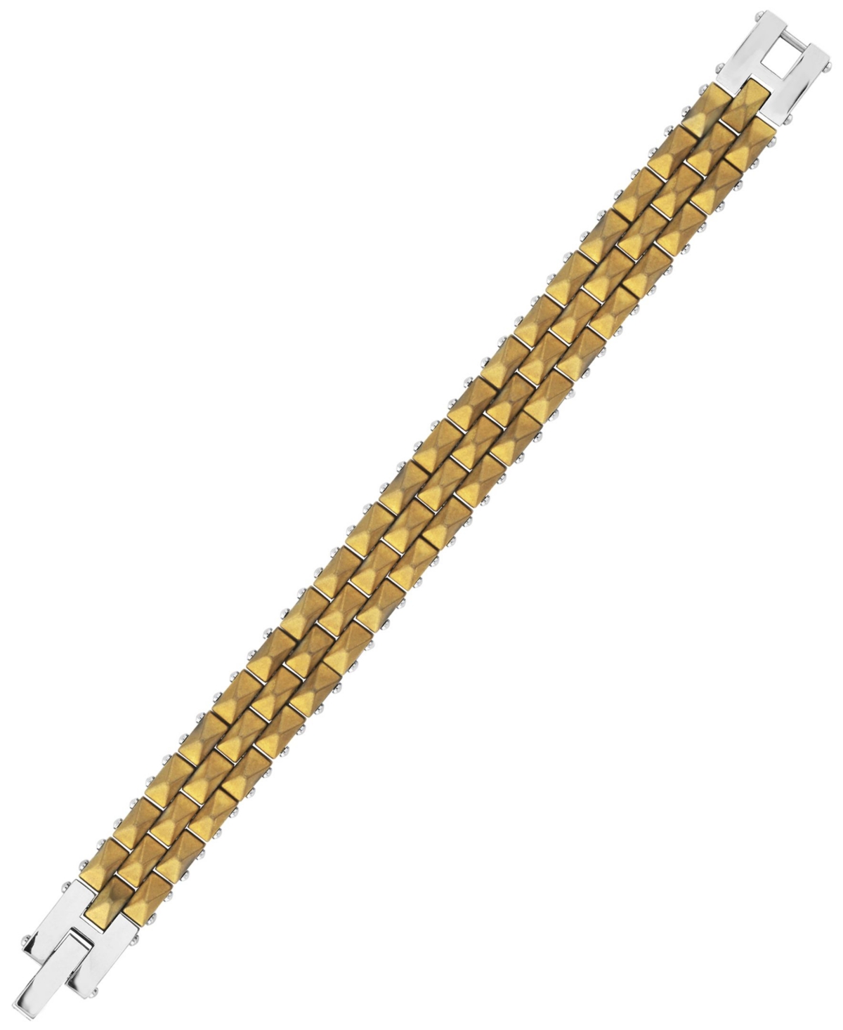 Sutton Stainless Steel Gold-Tone Three Row Studded Link Bracelet - Gold