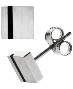 image of Sutton Stainless Steel Black Striped Square Stud Earrings